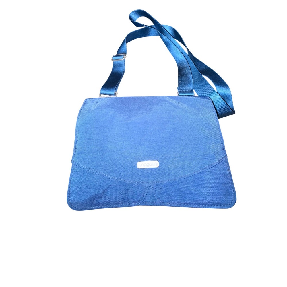 Baggallini Blue Nylon Triple Zip Crossbody Bag Multi Compartment Travel Purse